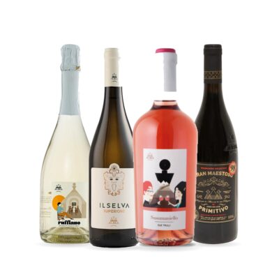 Pachet „Poker di Puglia” – Patru vinuri, patru stiluri: spumant, alb, rosé și roșu